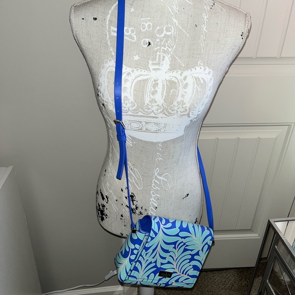 NEW Kate Spade Arbour Hill Avva Blue Green Printed Seaferns Leather Crossbody - Picture 9 of 16